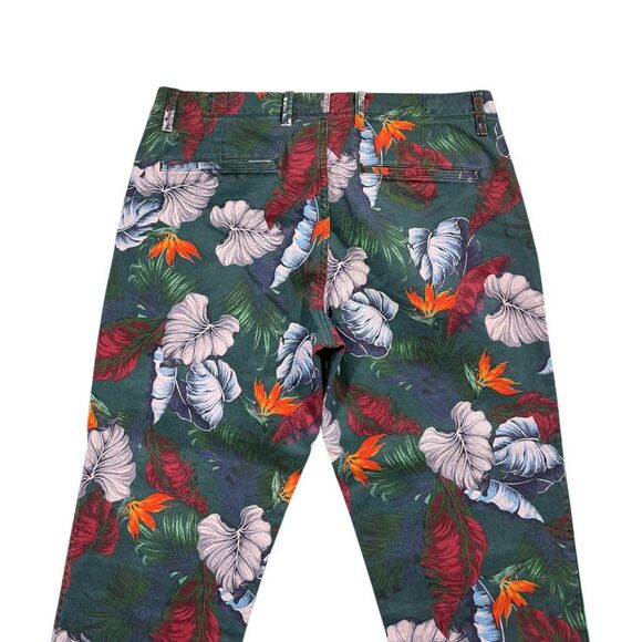 GAP Mens Chino Pants 34x34 Green Floral Slim Flat Front Casual Tropical Vacation - Picture 6 of 7